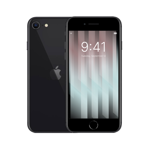 Rear view of refurbished iPhone SE 2022, highlighting its durable glass and single camera