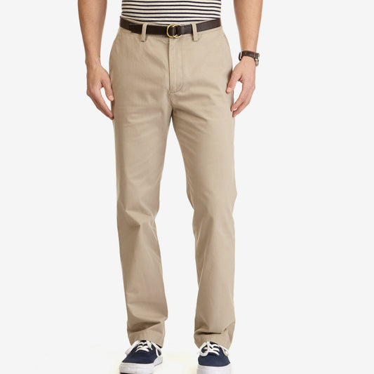 NAUTICA Mens Classic Fit Flat Front Stretch Solid Chino Deck Pant, True Khaki, 36W x 32L Nautica