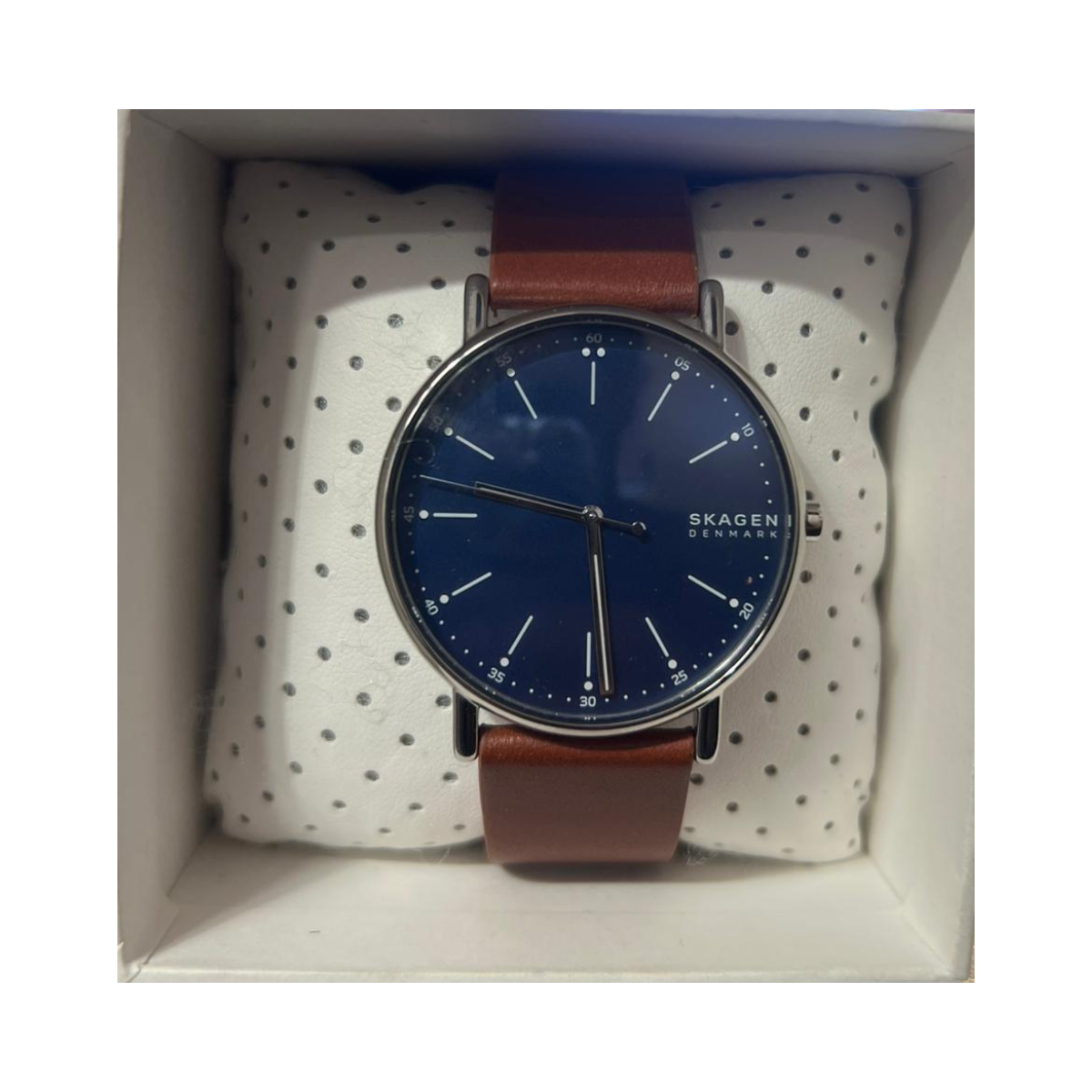 Skagen Signatur's Blue Dial Watch with Brown Leather Strap - As New - Mr Bargain