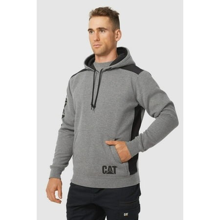 CAT Men's Logo Panel Hooded Sweatshirt, Dark Heather Grey, X-Small CAT
