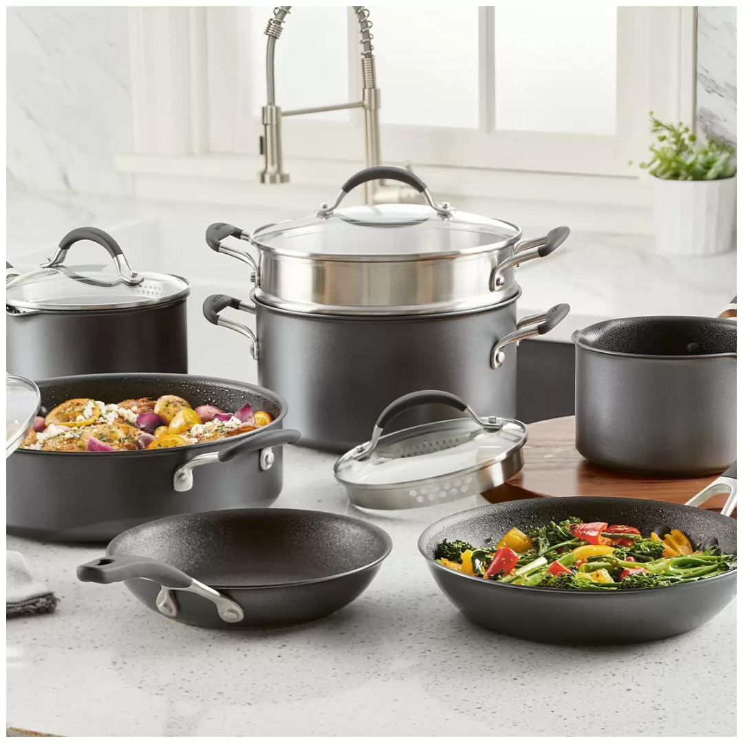 Circulon Scratchdefense Nonstick Cookware Set - 11 pieces, featuring durable ceramic nonstick coating and ergonomic handles. Ideal for Perth kitchens.