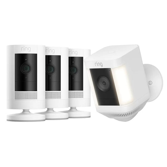Ring Stick Up Cam Battery 3 Pack White + Spotlight Cam Plus Battery White – As New RING
