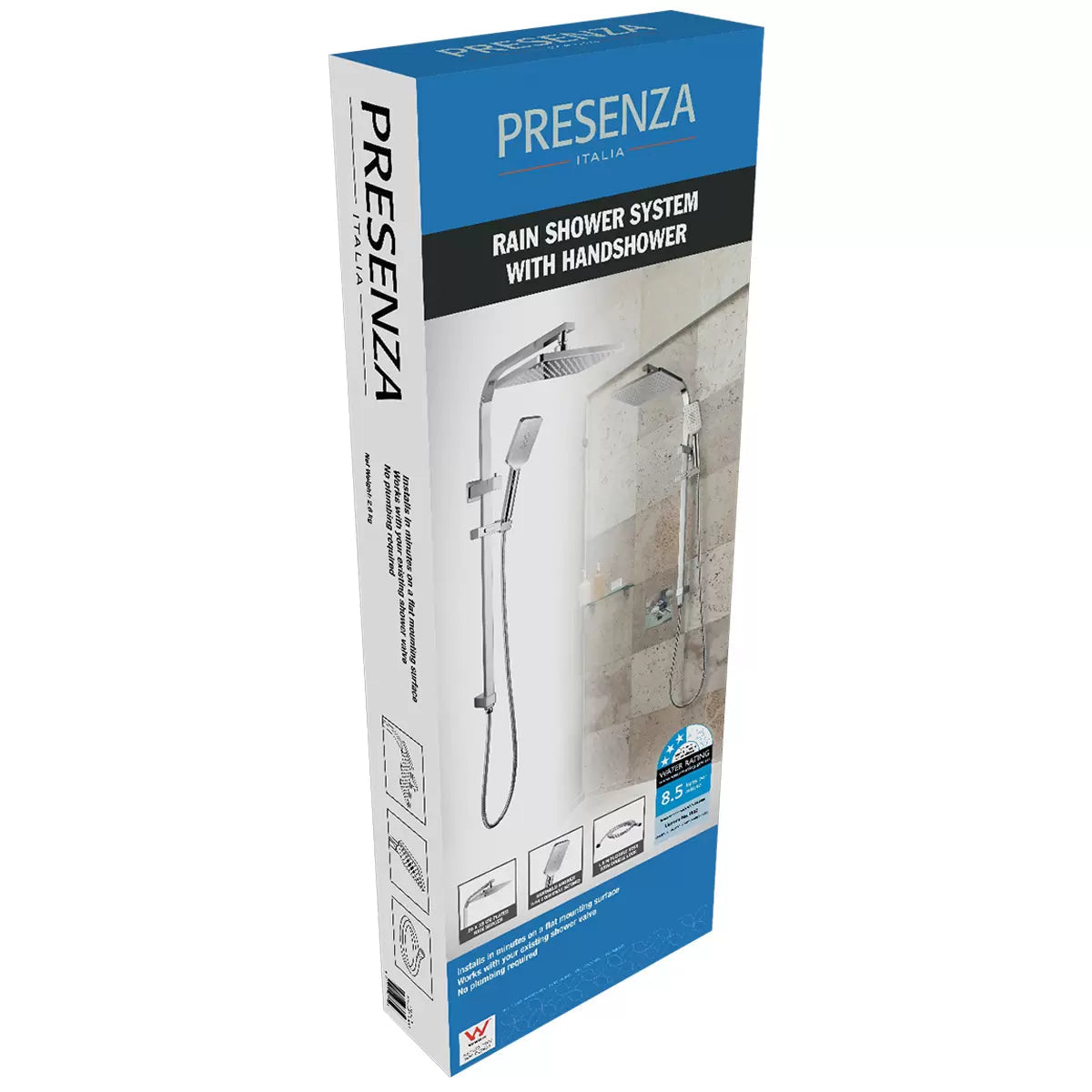 Presenza Chrome Shower Panel with Sliding Adjustable Shower Holder Bathroom Shower Fitting – As New PRESENZA