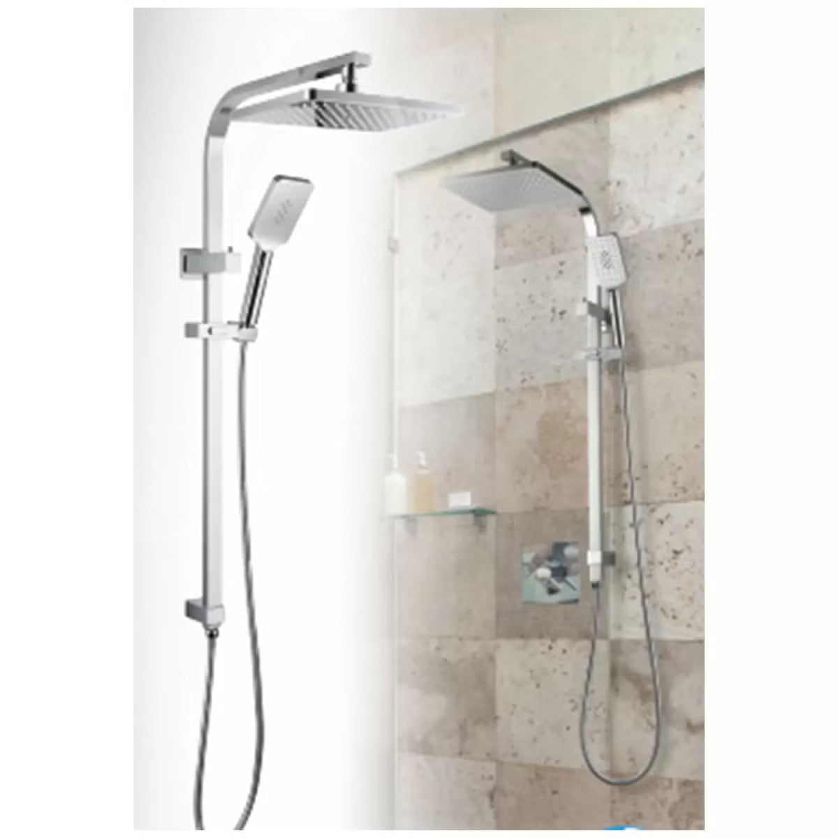 Presenza Chrome Shower Panel with Sliding Adjustable Shower Holder Bathroom Shower Fitting – As New PRESENZA