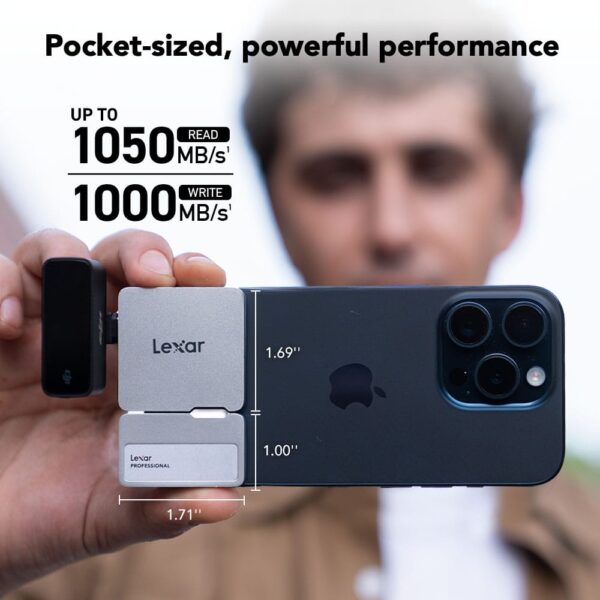 Lexar Professional Go Portable SSD with Hub 1TB - Up to 1050MB/s, USB 3.2 Gen 2, Apple ProRes, IP65 - Silver Lexar