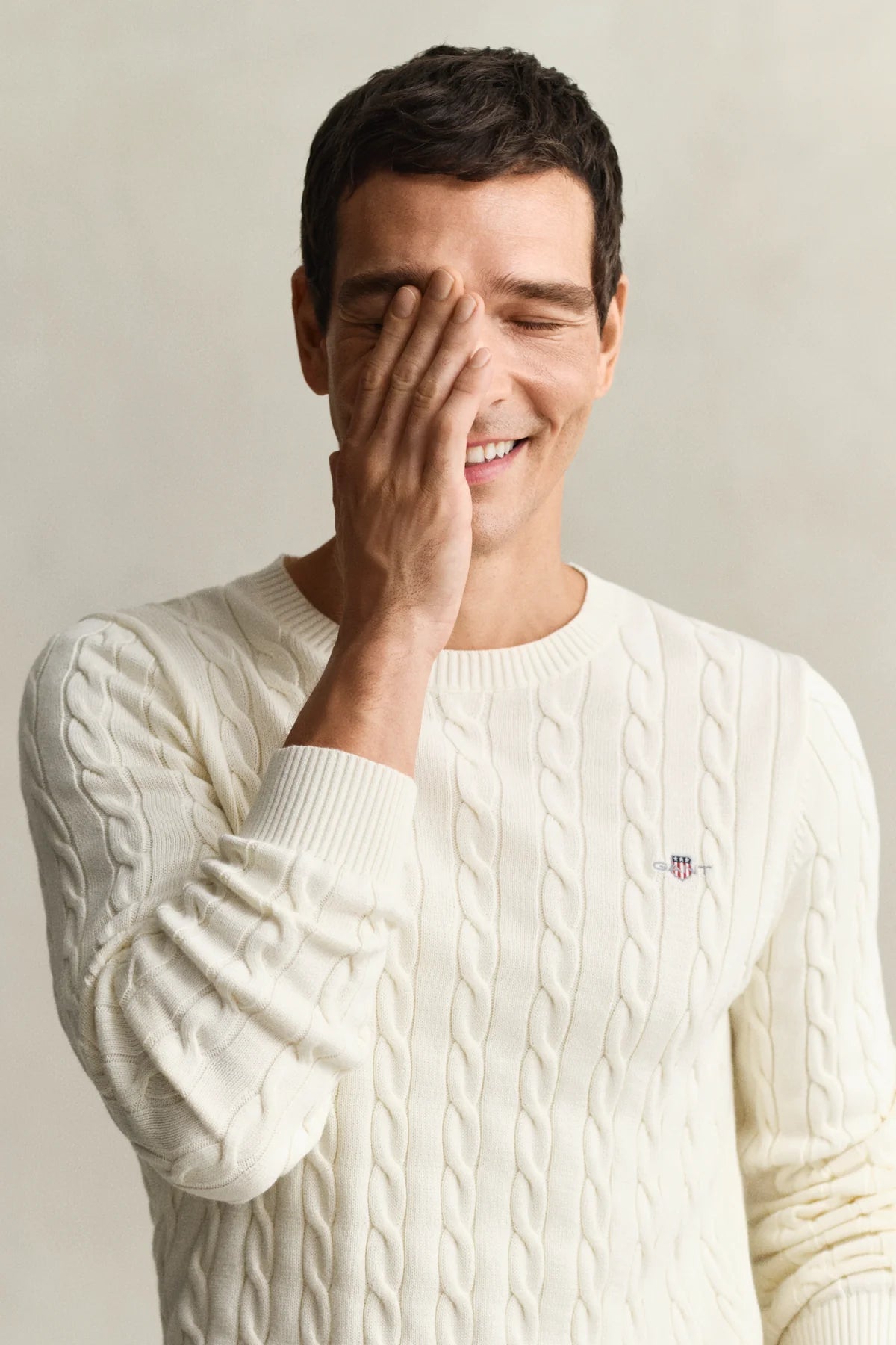 GANT Men's Cotton Cable C-Neck Sweater, Cream, XS GANT