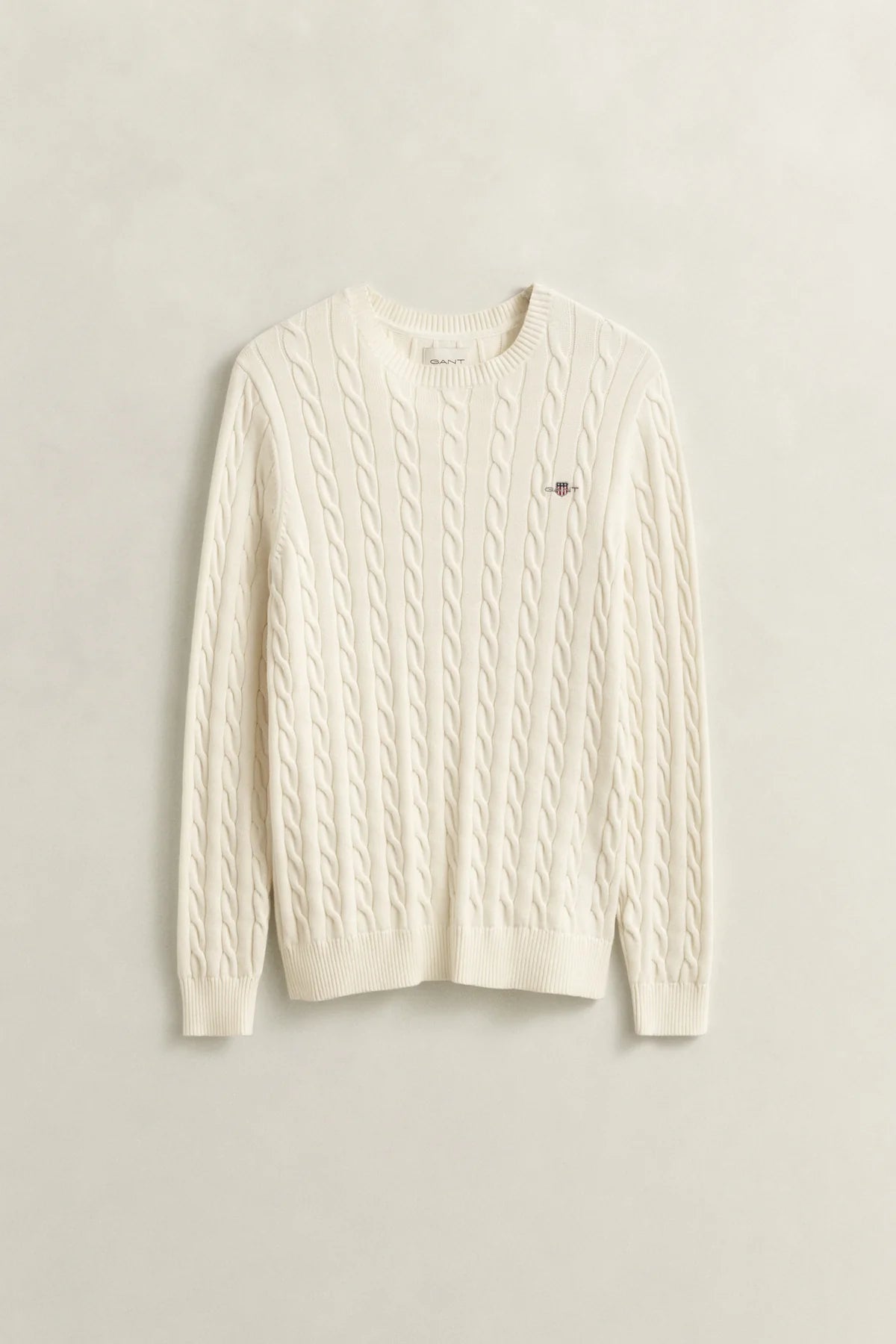 GANT Men's Cotton Cable C-Neck Sweater, Cream, XS GANT
