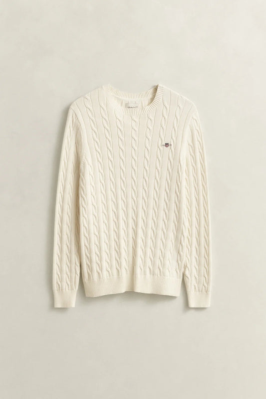 GANT Men's Cotton Cable C-Neck Sweater, Cream, XS GANT