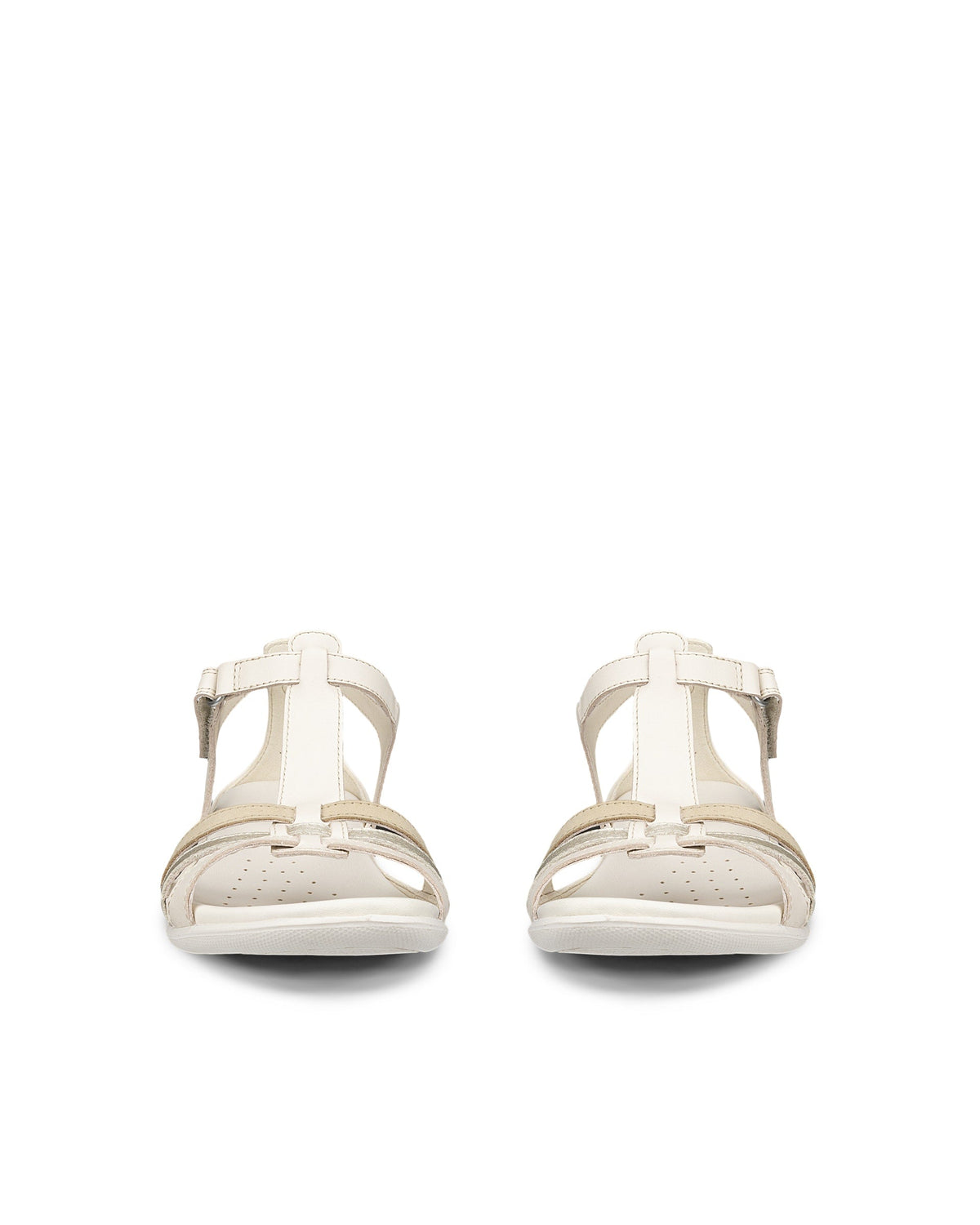ECCO Flash T-Strap Sandal Limestone Pure White Gold Beige - front view of pair