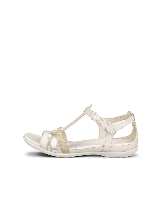 ECCO Flash T-Strap Sandal Limestone Pure White Gold Beige - outside view