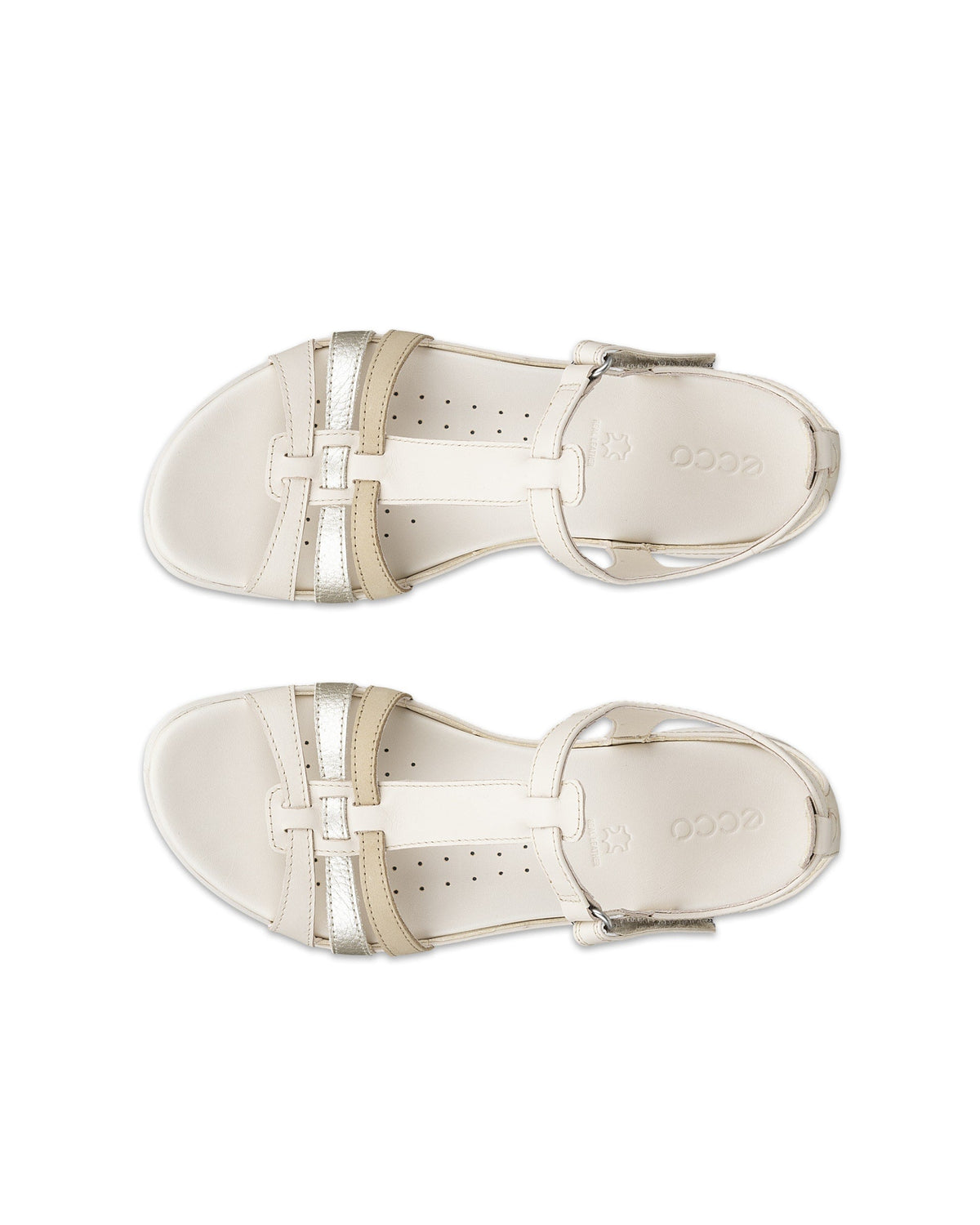 ECCO Flash T-Strap Sandal Limestone Pure White Gold Beige - top view of pair