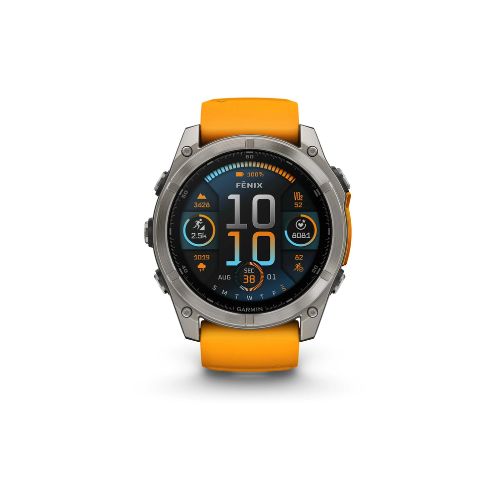 Garmin Fenix 8, 51mm, AMOLED, Sapphire, Smartwatch, Titanium with Spark Orange/Graphite Silicone Band - Refurbished GARMIN