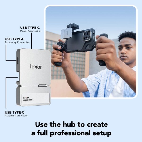 Lexar Professional Go Portable SSD with Hub 1TB - Up to 1050MB/s, USB 3.2 Gen 2, Apple ProRes, IP65 - Silver Lexar