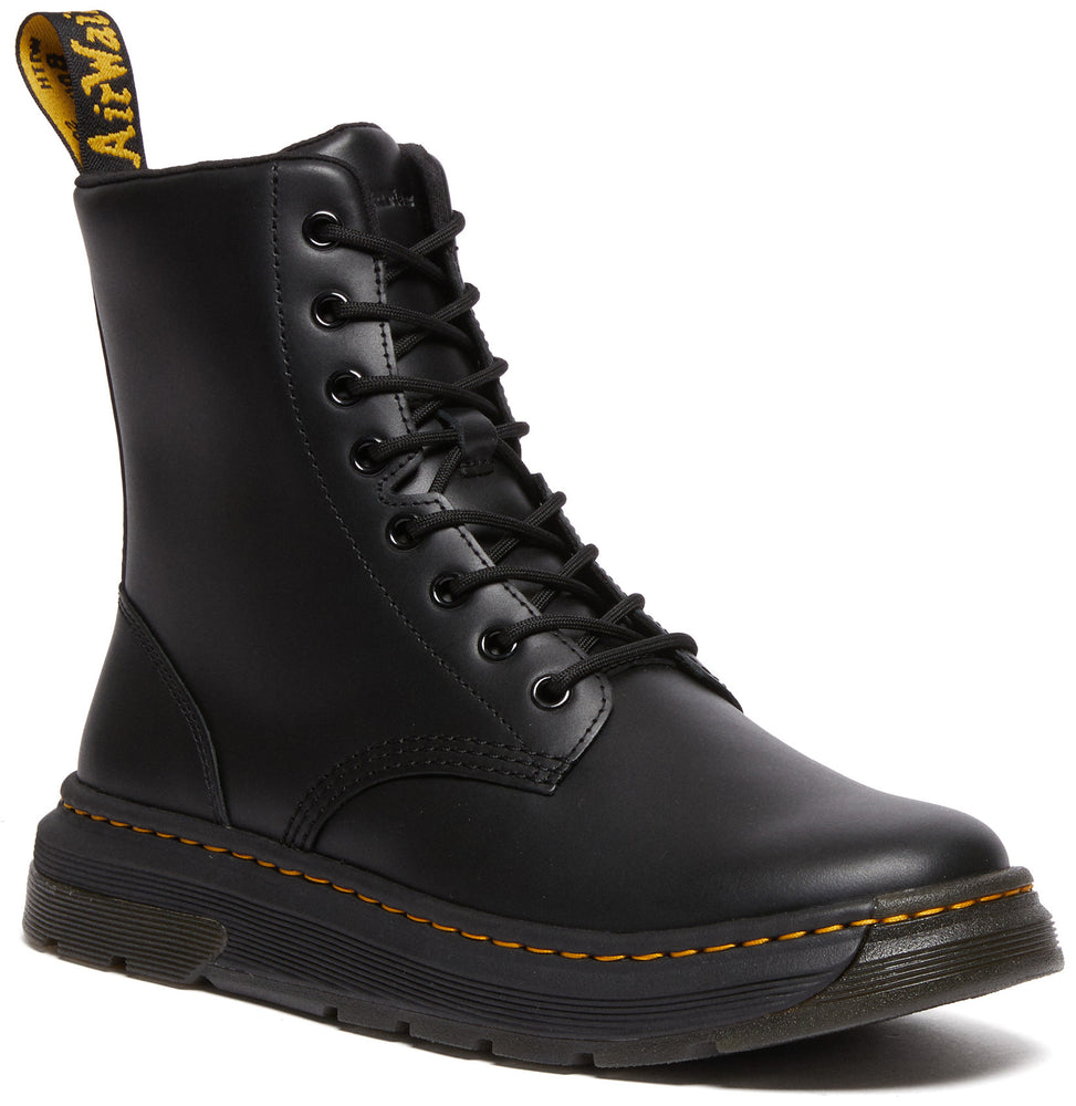 Dr. Martens Unisex Crewson 8-Eye Boot, Black Pull Up Leather - EU 41 - side view