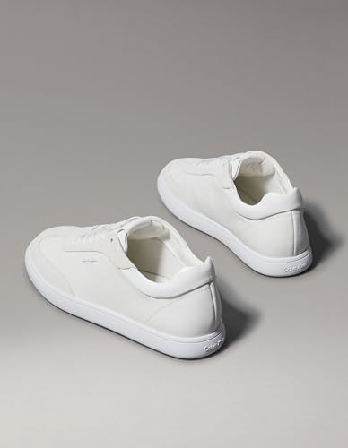 Calvin Klein Women's Leather Low Profile Sneakers, Off White/Mockingbird, US 8.5/EU 38.5