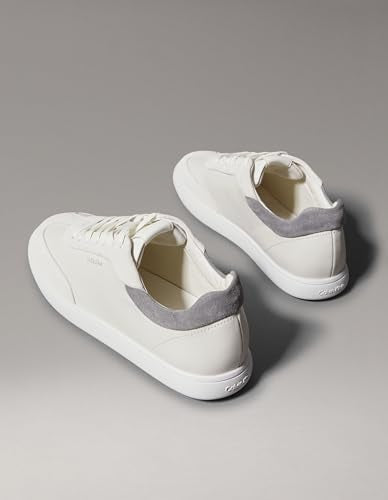 Calvin Klein Women's Leather Low Profile Sneakers, Off White/Mockingbird, US 8.5/EU 38.5
