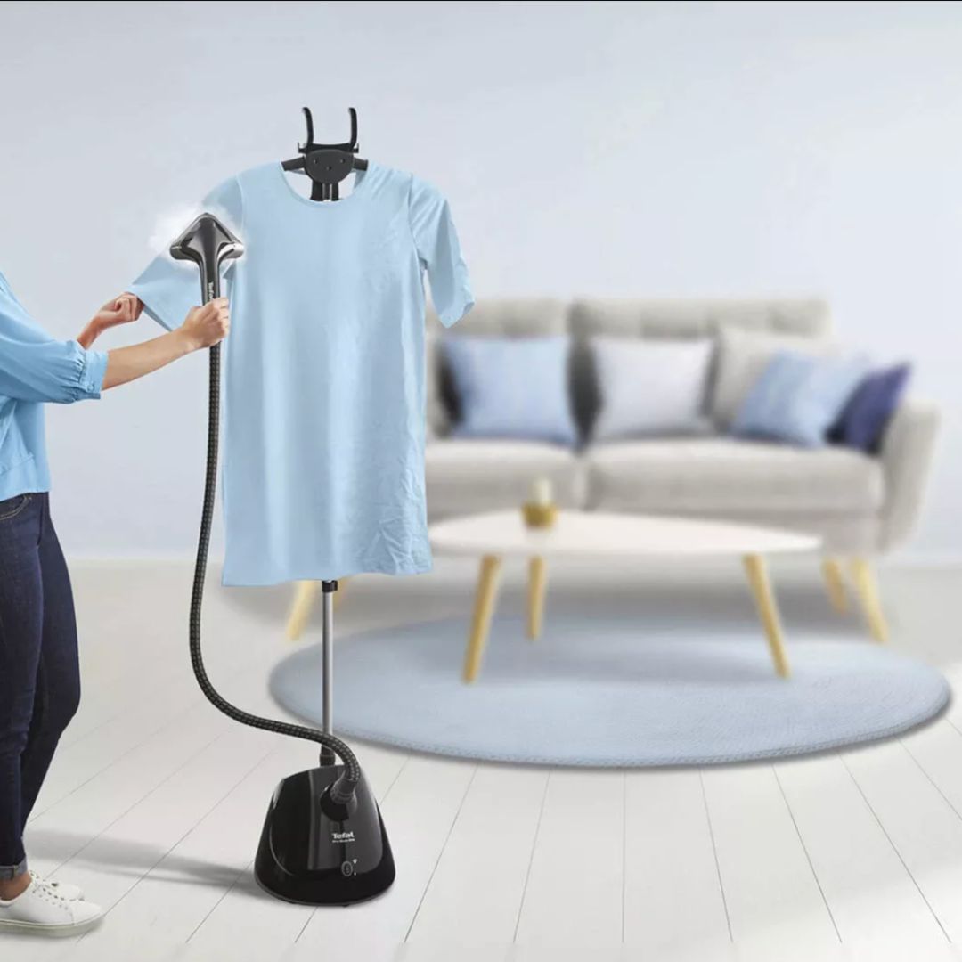 Tefal Pro Style One Upright Garment Steamer - Refurbished, featuring a powerful steam output and vertical hanging capabilities. Ideal for removing wrinkles and freshening clothes in Perth, Australia.