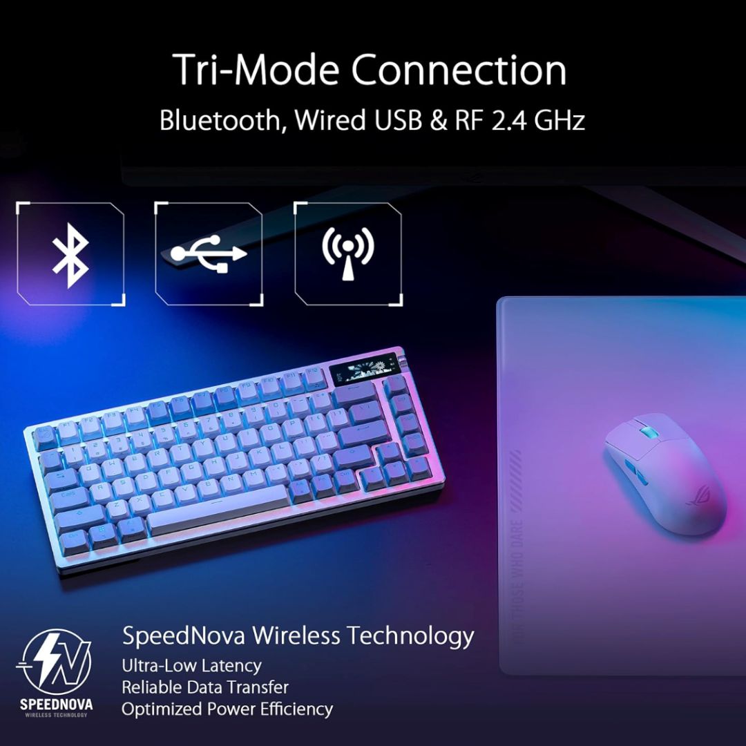 ASUS ROG Azoth 75% Wireless Custom Gaming Keyboard - Refurbished, featuring a compact layout, customizable RGB lighting, and mechanical key switches. Ideal for gamers in Perth, Australia.