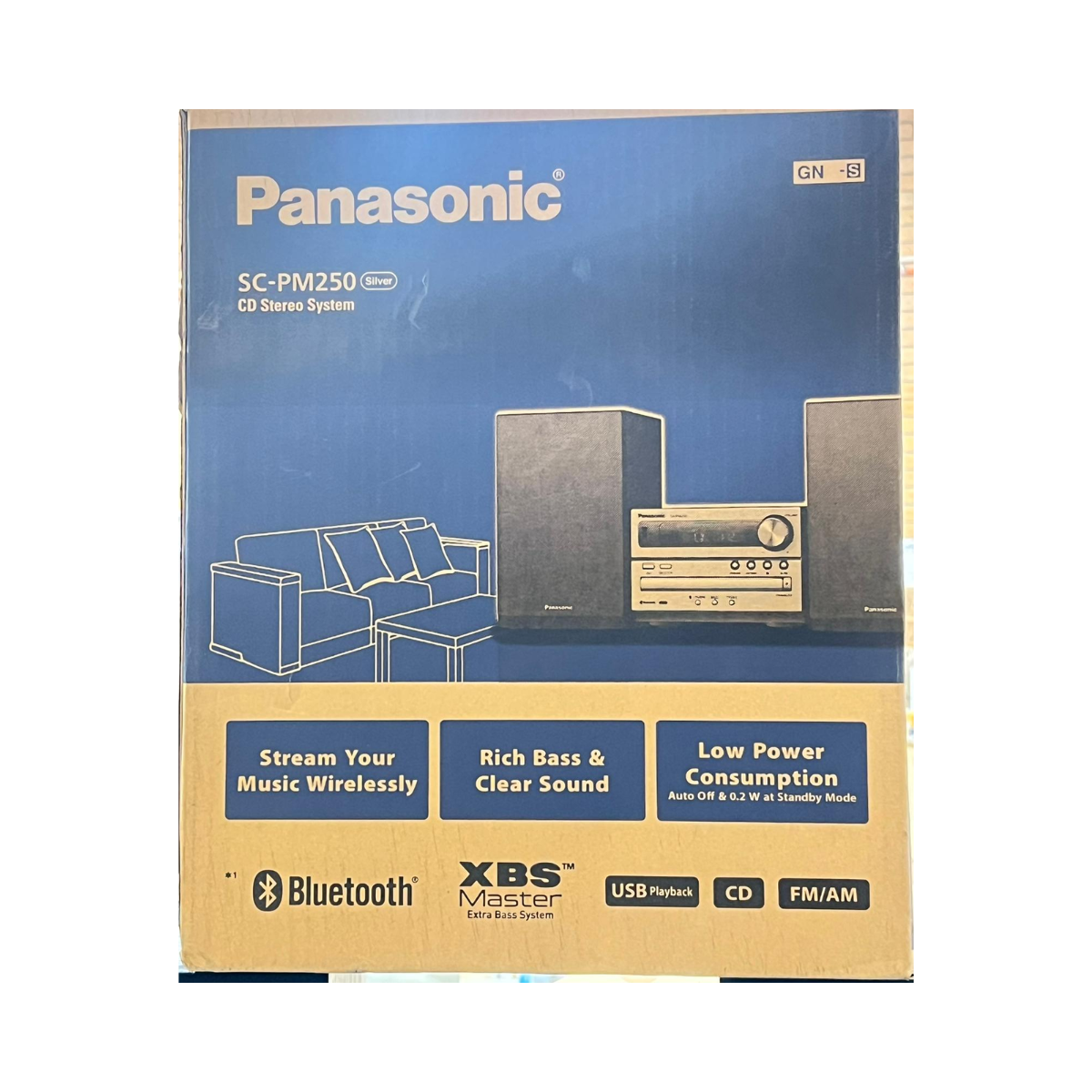Panasonic 20W CD Micro Hi-Fi System with FM Radio and Bluetooth (SC-PM250GN-S) - As New Condition Panasonic