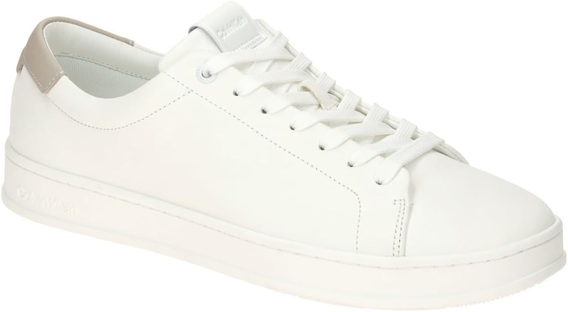 Calvin Klein Men's Low Top Lace Up Leather Sneaker, White/Feather Gray - EU 40 Calvin Klein