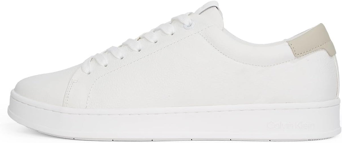 Calvin Klein Men's Low Top Lace Up Leather Sneaker, White/Feather Gray - EU 40 Calvin Klein