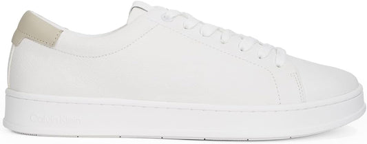 Calvin Klein Men's Low Top Lace Up Leather Sneaker, White/Feather Gray - EU 40 Calvin Klein