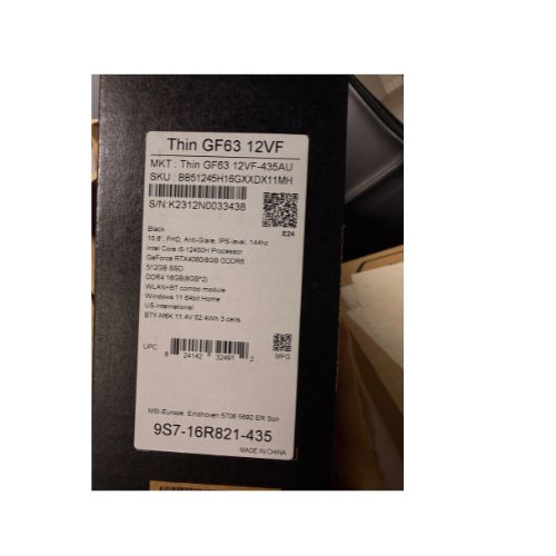 MSI Thin GF63 12VF-435AU 15.6-Inch 12th Intel i5-12450H NVIDIA RTX 4060 16GB DDR4 Ram 512GB SSD Gaming Laptop - Black - Fair Condition MSI