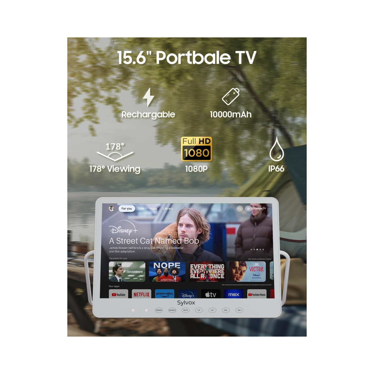 SYLVOX 15.6'' Portable TV Monitor Google TV FHD Waterproof - As New Condition SYLVEX