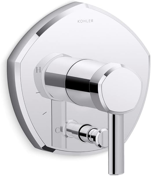 KOHLER T27044-3-CP Occasion Rite-Temp Shower Valve Trim Kit with Push-Button Diverter, Cross Handle, Polished Chrome Kohler