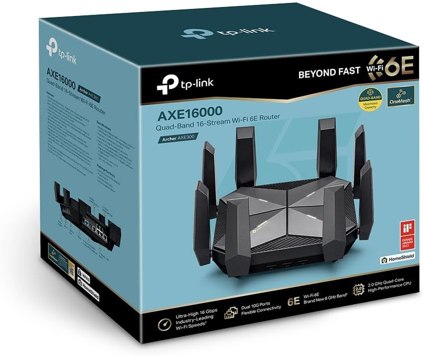 TP-Link Archer AXE300 AXE16000 Quad-Band WiFi 6E Router 10GbE – As New TP-LINK