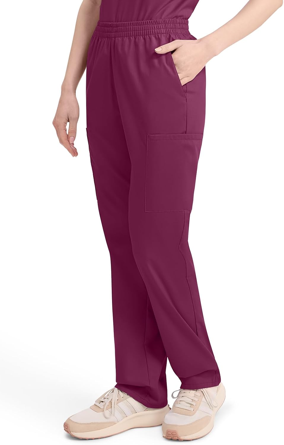 Dickies Women's Signature Elastic Waist Scrubs Pant, Wine, Large Petite Dickies