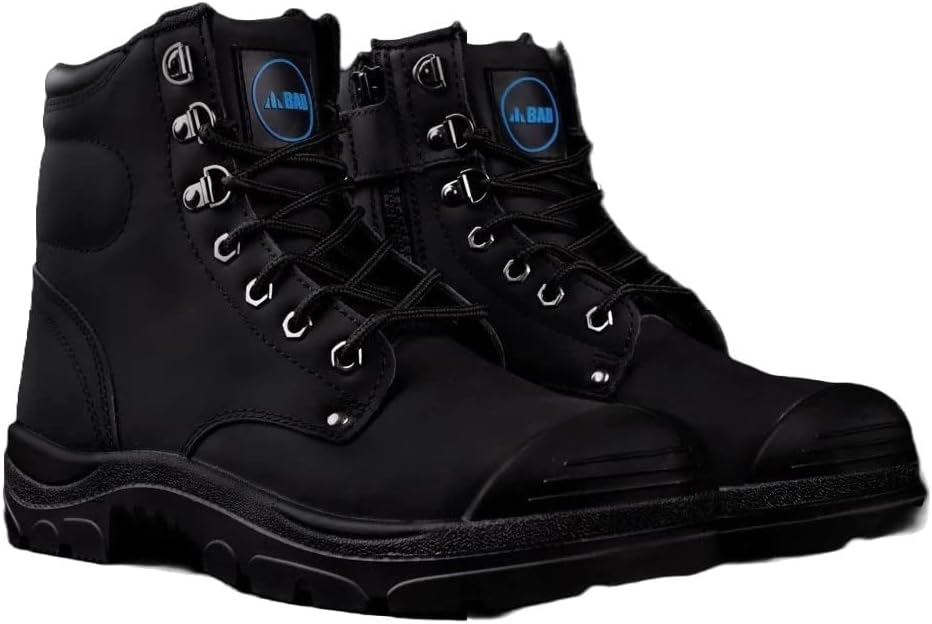 BAD WORKWEAR Men's Storm Zip Side Safety Work Boots, Black, US 6, EU 39 BAD