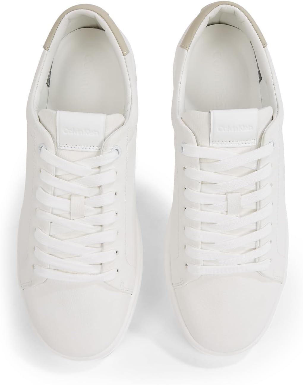 Calvin Klein Men's Low Top Lace Up Leather Sneaker, White/Feather Gray - EU 40 Calvin Klein