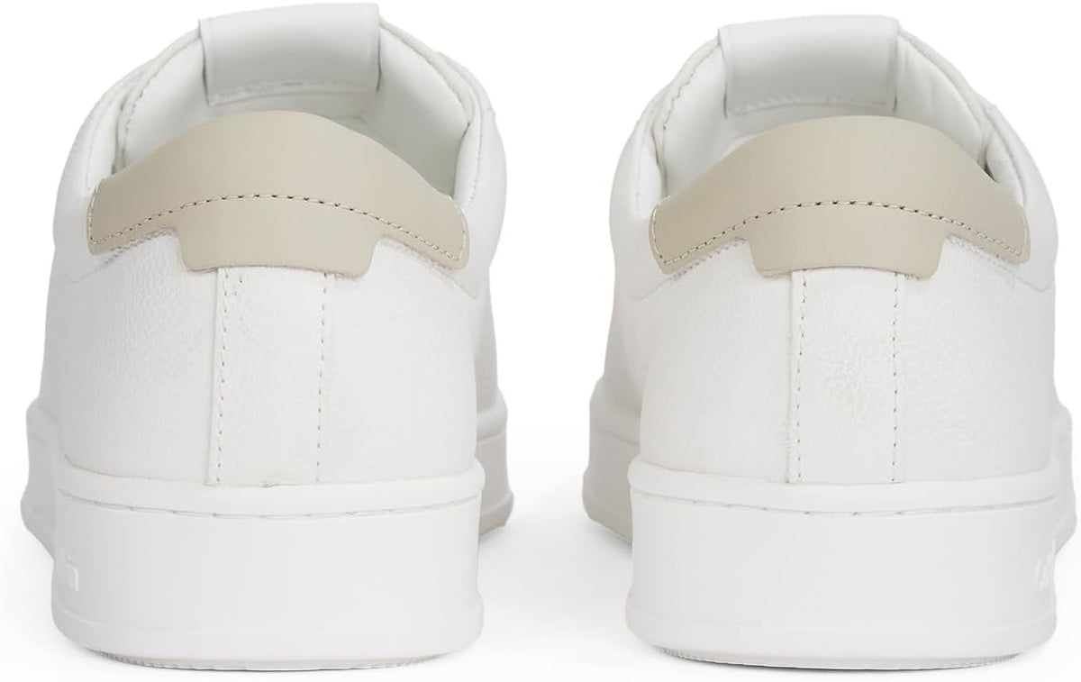 Calvin Klein Men's Low Top Lace Up Leather Sneaker, White/Feather Gray - EU 40 Calvin Klein
