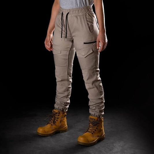 Bad Workwear Women's Saviour Cuffed Elastic Waist Work Pants, Khaki, 14 Bad Workwear