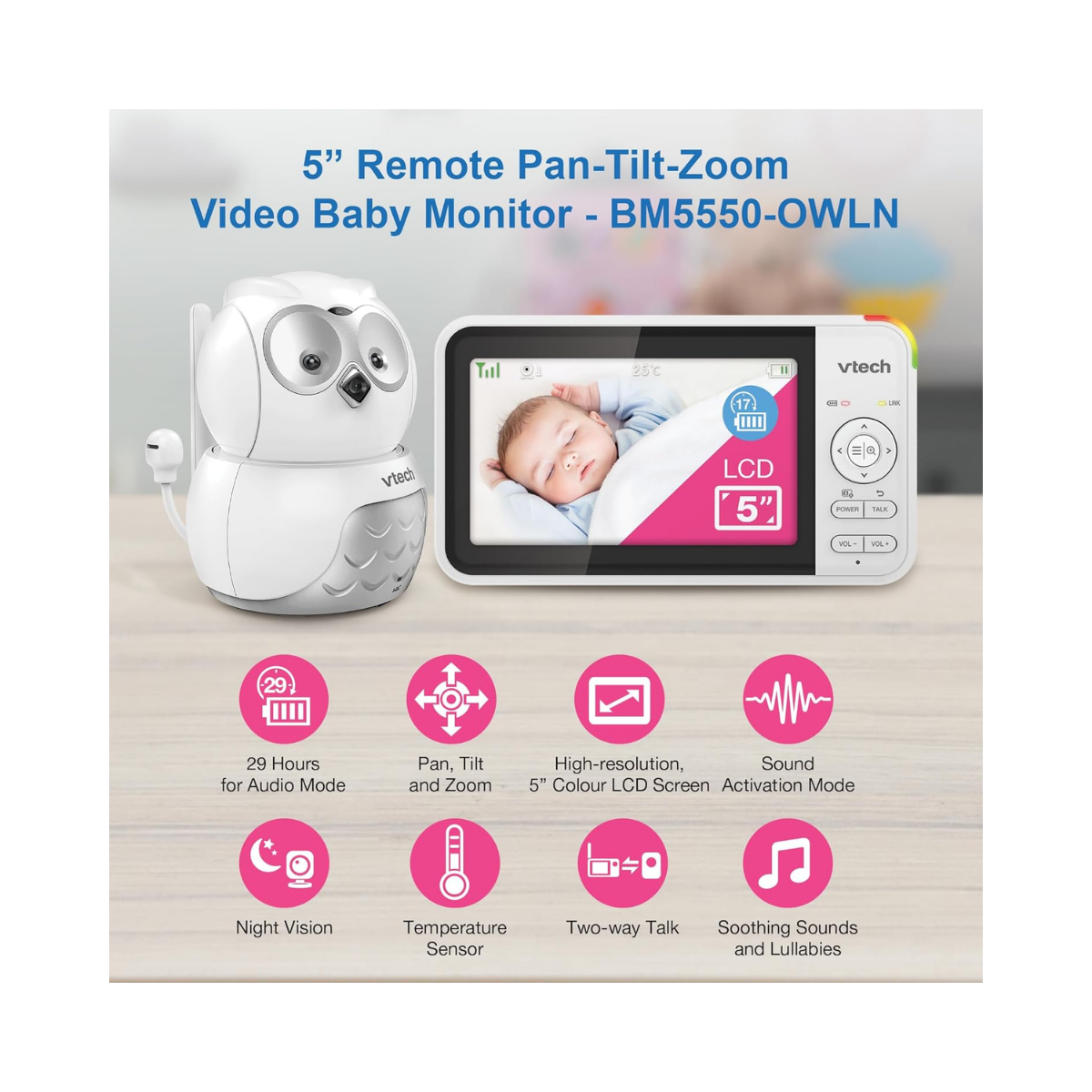 VTech BM5550-OWLN 5" 2-Camera Full Colour Pan & Tilt - As New Condition VTECH