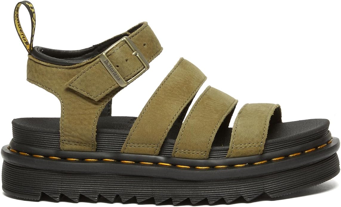 Dr. Martens Women's Blaire 3-Strap Sandal, Muted Olive Tumbled Nubuck Leather, UK 8/US 10 / EU 42 Dr Martens
