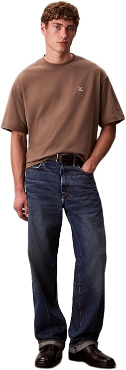 Calvin Klein Jeans Men's Short Sleeve Relaxed Monogram Crewneck Tee,  Medium, Taupe Tone Calvin Klein