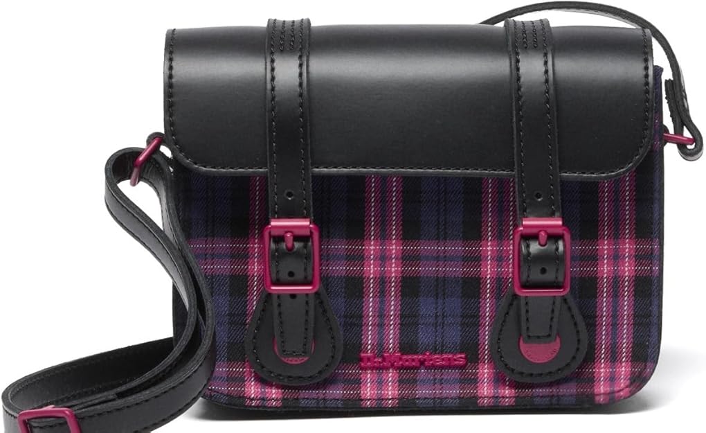 Dr. Martens 7 Inch Leather Satchel Bag, Black and Pink Multi Kiev Smooth Leather Dr Martens