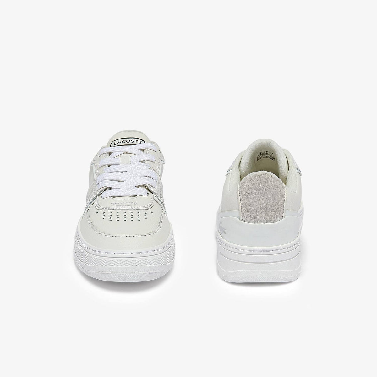 Lacoste Women's L001 Sneaker, White/Off White - front and heel view