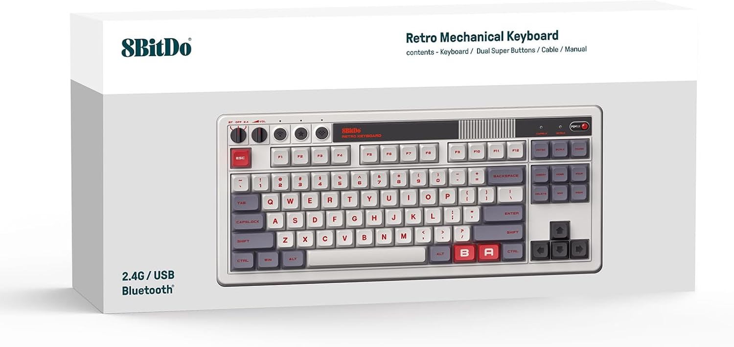 8BitDo Retro Mechanical Keyboard Bluetooth 2.4G USB-C Hot Swappable – Excellent Condition 8BITDO
