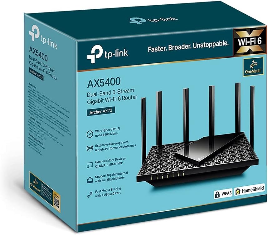 TP-Link Archer AX72 AX5400 Wi-Fi 6 Router – Dual-Band 6-Stream – Up to 5400 Mbps – Excellent Condition TP-LINK