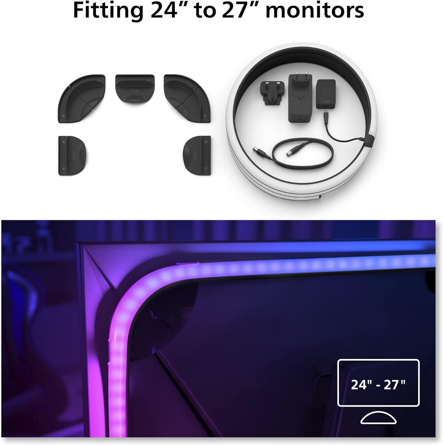 Philips Hue Play Gradient PC Lightstrip Starter Kit 24-27" Monitor + Hue Bridge – As New Philips