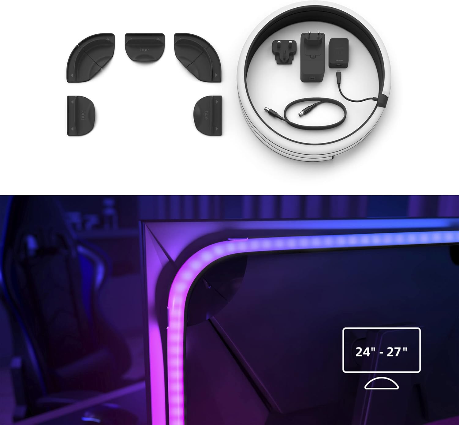 Philips Hue Play Gradient PC Lightstrip Starter Kit 24-27" Monitor + Hue Bridge – As New Philips