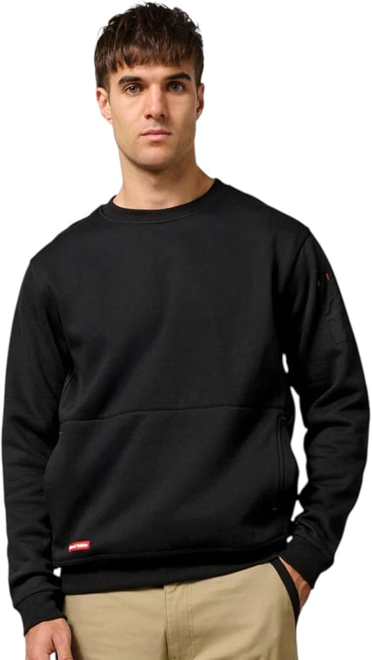 Hard Yakka Men's Foundations Brushed Fleece Crew Neck Jumper, Black, 6X-Large hard yakka