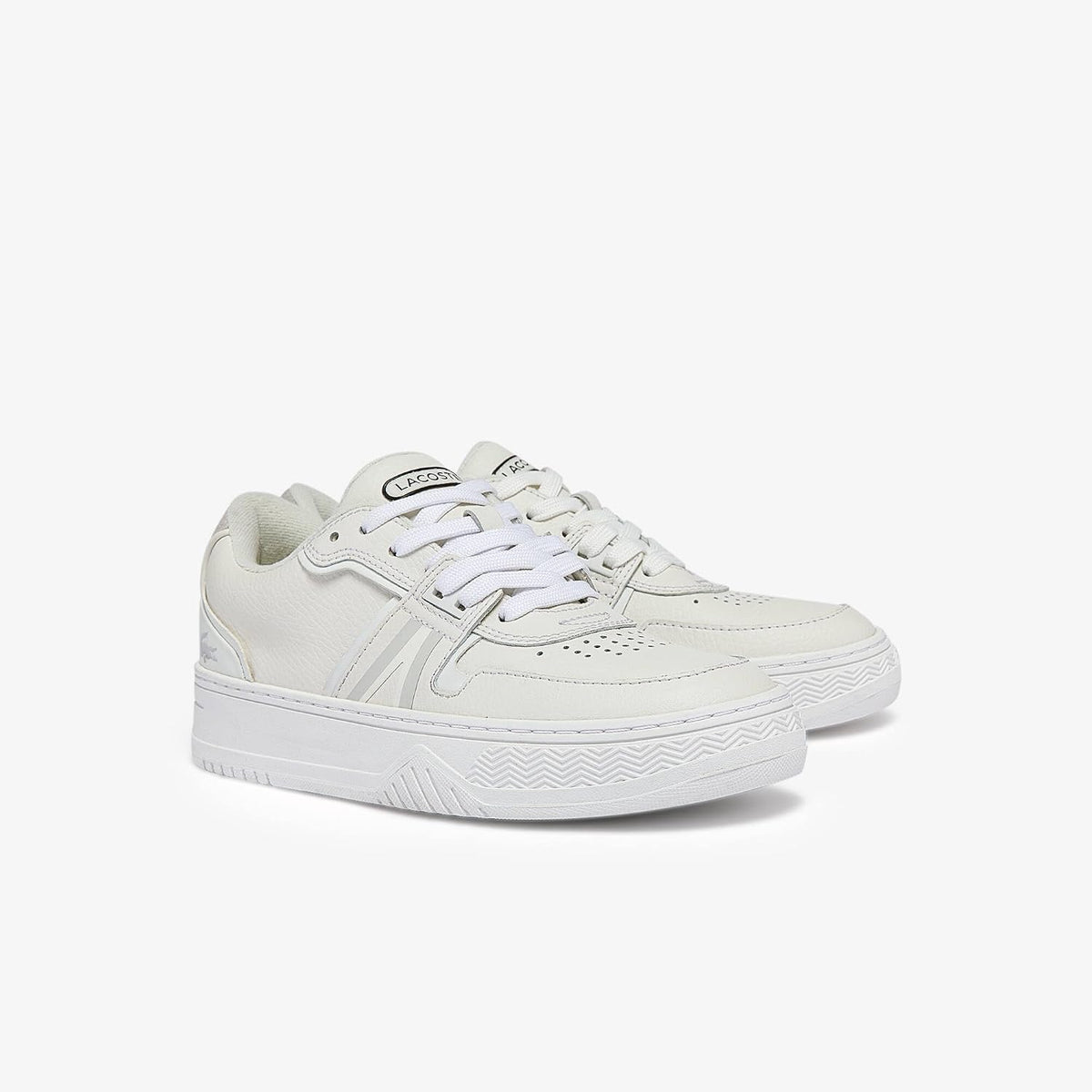 Lacoste Women's L001 Sneaker, White/Off White - pair angled view
