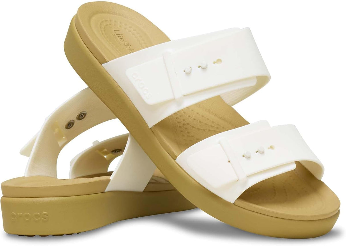 Crocs Women's Brooklyn Buckle Low Low Sandal, Chalk/Tan - EU 37 CROCS