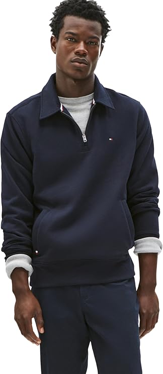 Tommy Hilfiger Men's Collared Zip Heavy Knit Polo Shirt, Desert Sky, Medium Tommy Hilfiger