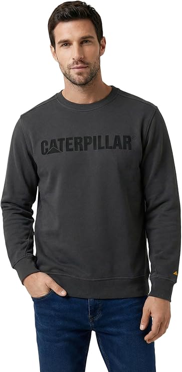 CAT Men's Caterpillar Logo Crewneck Sweatshirt, Washed Black-Black, Small CAT