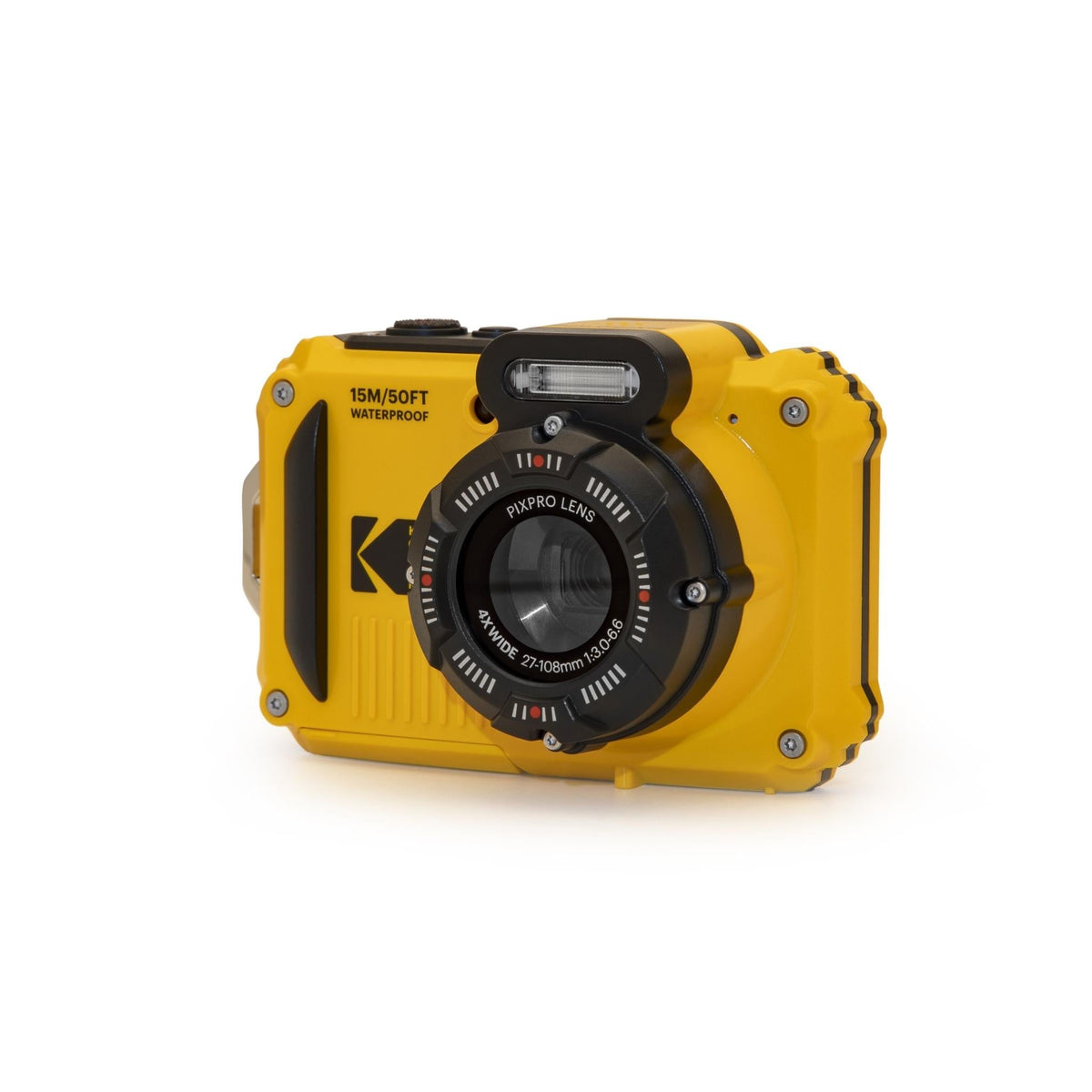 Kodak PIXPRO WPZ2 Waterproof Digital Camera, Yellow - angled lens view